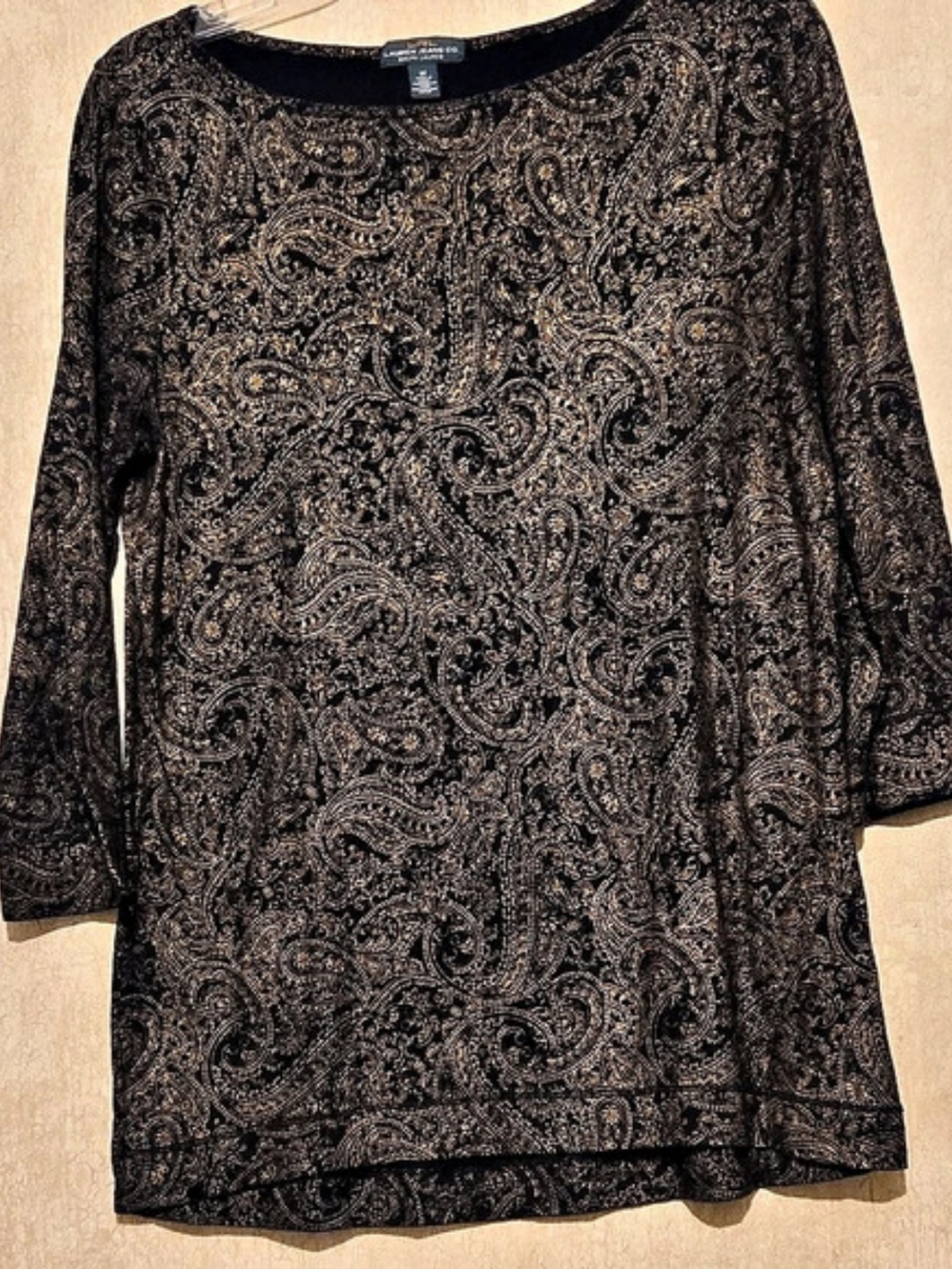 Lauren Ralph Lauren Paisley Long Sleeve Tunic in Black & Gold Size Medium